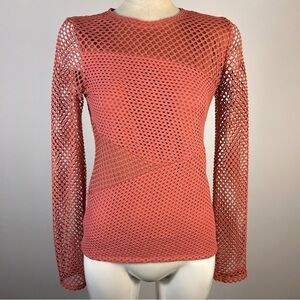 BCBGMaxAzria Pink Mesh Long Sleeve Top S